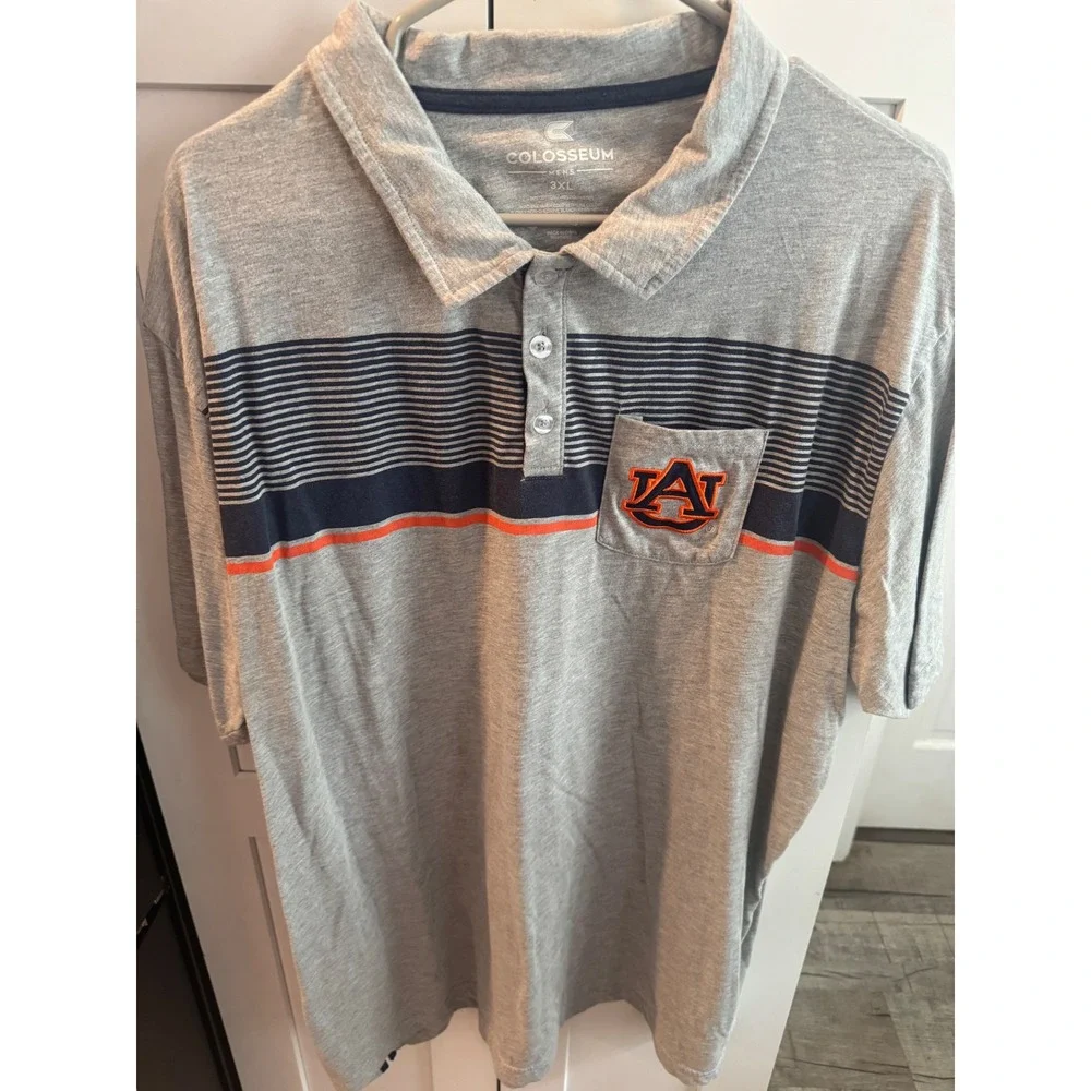 Colosseum Auburn Tigers NCAA Polo Shirt Mens 3XL Gray Striped Pocket AU Logo